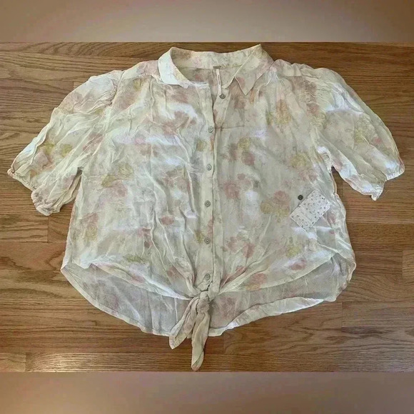 Free People Celia Printed Blouse in Ivory - Size Large - Picture 2 of 9